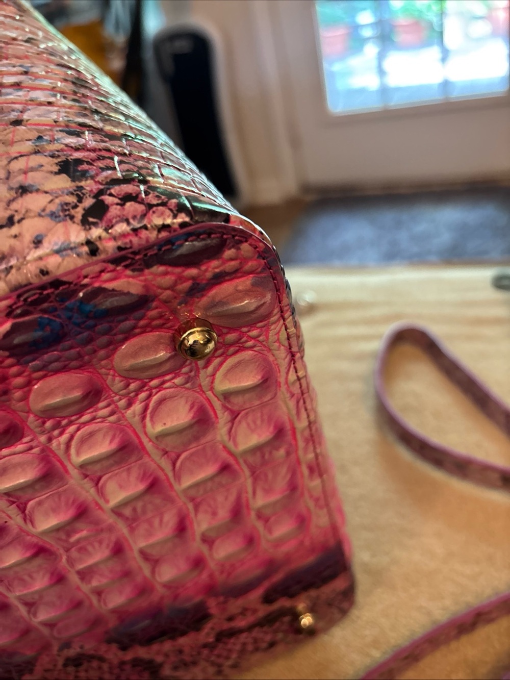 Brahmin Pink Cobra Shira Croc-Embossed Leather Shoulder Bag - Picture 7 of 10